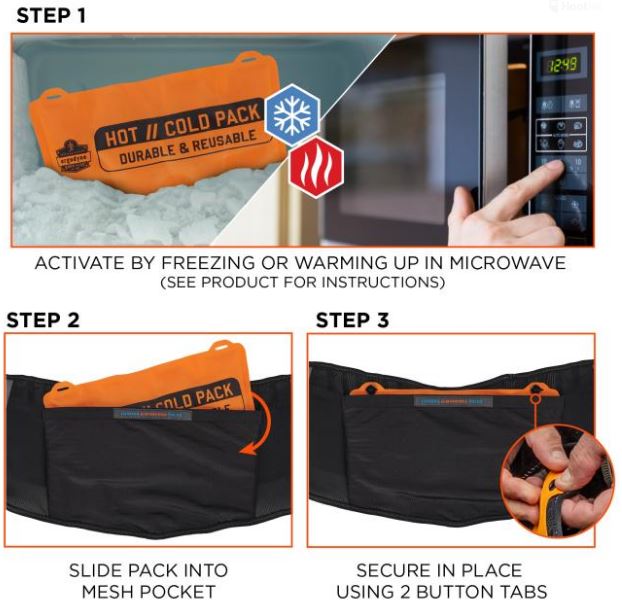 Soporte lumbar "faja" Ergodyne Proflex 1675, con pack de calentamiento/enfriamiento, tirantes extraíbles, dorso ventilado.