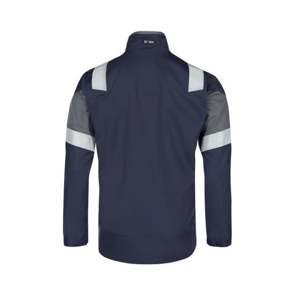 Cazadora Sioen Bennu multinorma, con protección arco eléctrico (APC1), repelente de químicos y bandas reflectantes (EN17353), certificada para 100 lavados industriales.