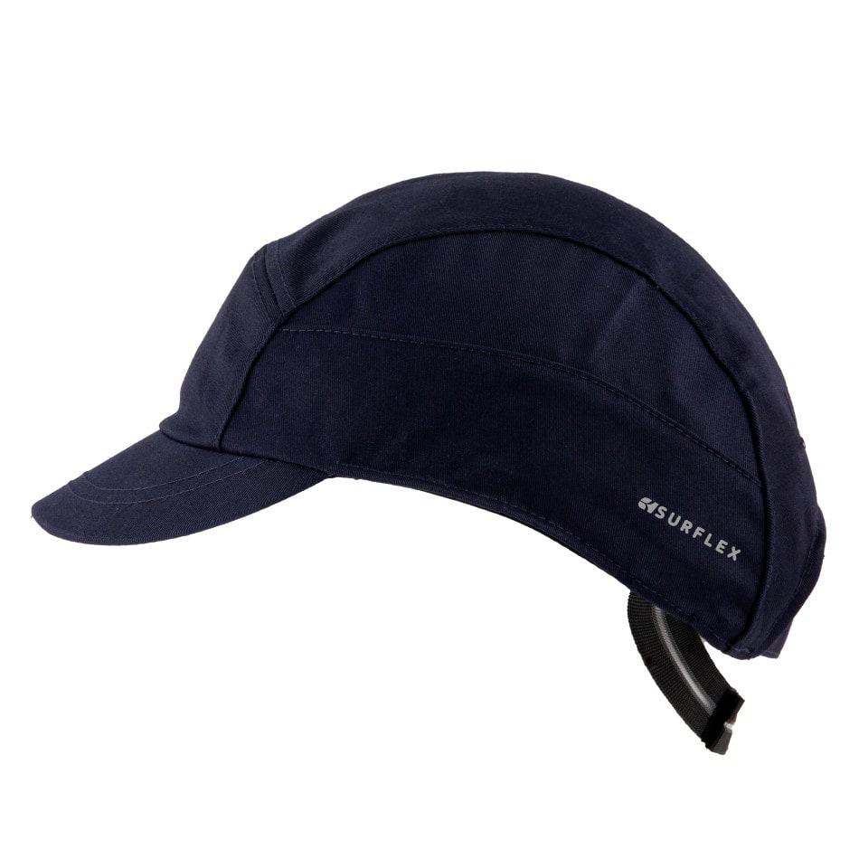 Gorra de protección contra golpes Surflex Fire retardant, casquete ventilado y muy ligero, norma EN812 con marcado F retardante de la llama, visera de 5 cm, azul marino.