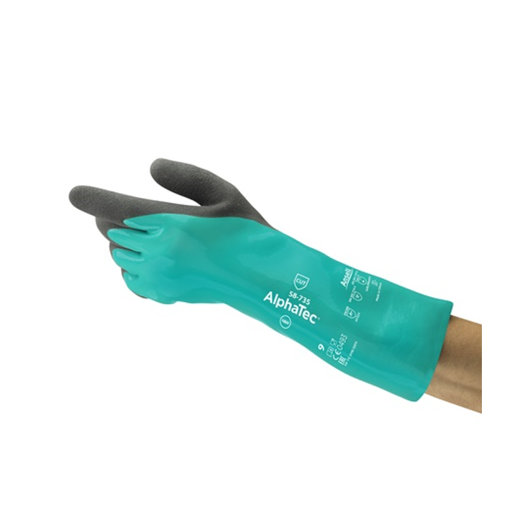 Guante ANSELL Alphatec 58-735, nitrilo grip technology, resistente a cortes y productos químicos
