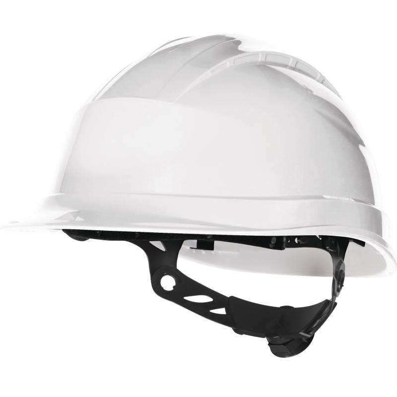 Casco de obra Delta Plus Quartz Up III, ajustable por rotor, no ventilado para riesgo eléctrico, arnés de poliamida con banda antisudor