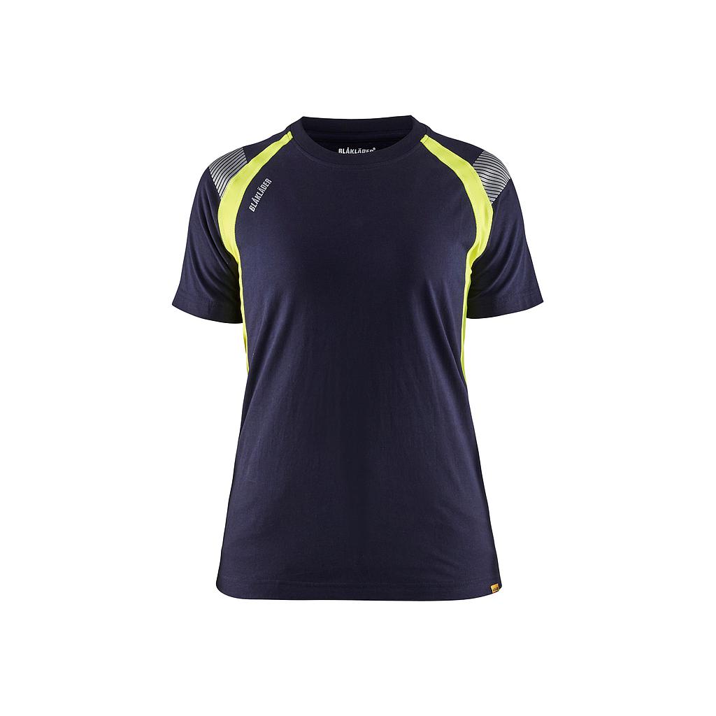 Camiseta femenina Blaklader 3402 m/corta de visibilidad mejorada, 100% algodón + parte alta visibilidad 100% poliester, bandas segmentadas
