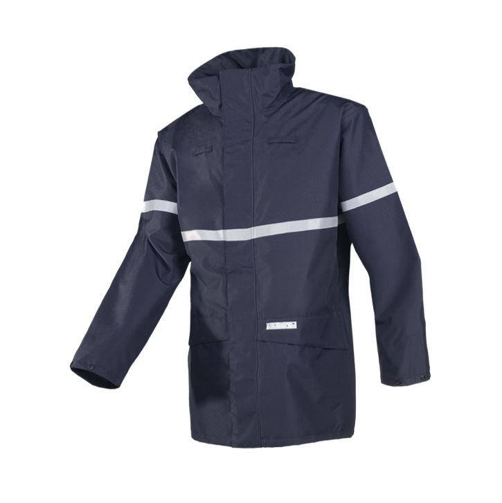  Jaqueta impermeable Sioen Ridley ignífuga antiestàtica, blava marí amb banda reflex,impermeable, folre intern cotó retardant.