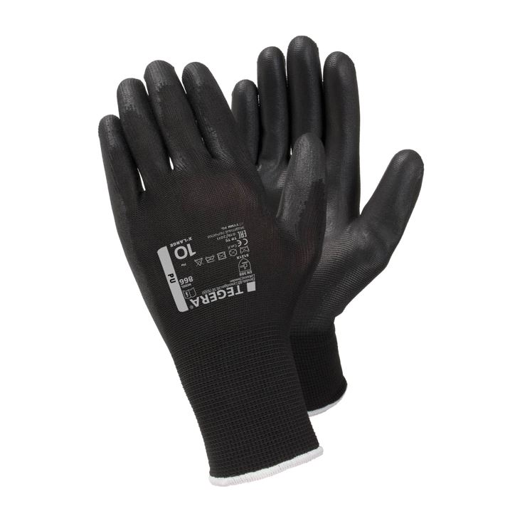 Guant Tegera 866 de poliuretà negre sobre polièster, galga 13